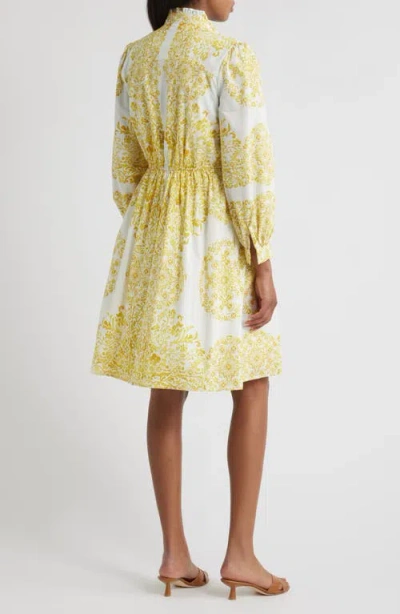 Julia Jordan Placed Paisley Floral Long Sleeve Cotton Shirtdress In Yellow