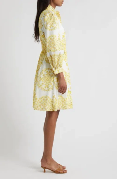 Julia Jordan Placed Paisley Floral Long Sleeve Cotton Shirtdress In Yellow