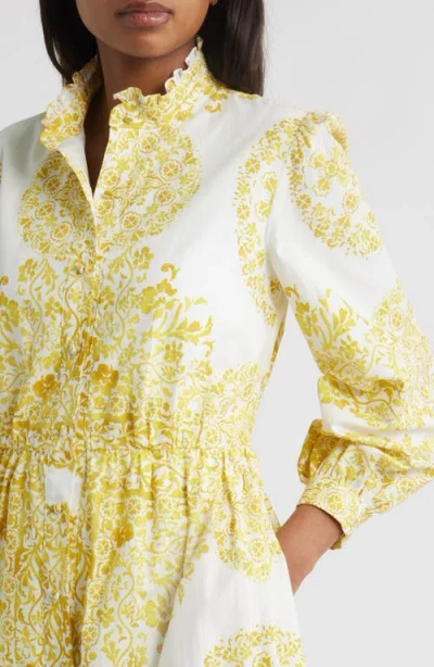 Julia Jordan Placed Paisley Floral Long Sleeve Cotton Shirtdress In Yellow