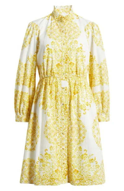 Julia Jordan Placed Paisley Floral Long Sleeve Cotton Shirtdress In Yellow