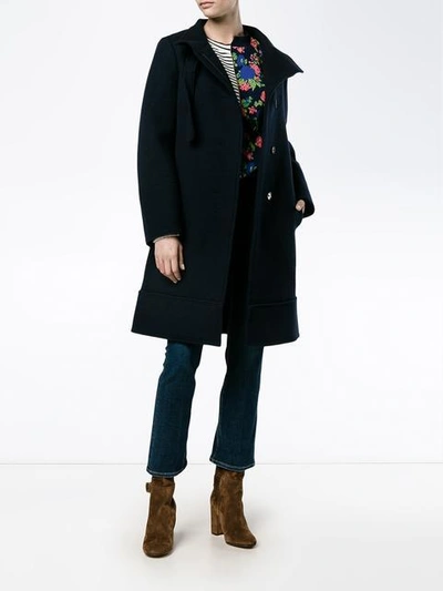 Shop Chloé Belted Stand-up Collar Coat - Blue