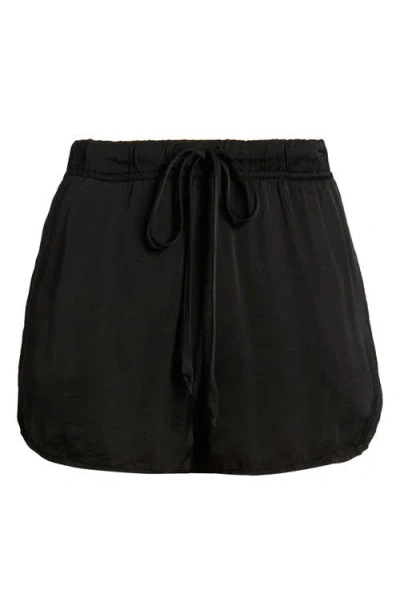 Cloth & Stone High Waist Flowy Satin Drawstring Shorts In Black
