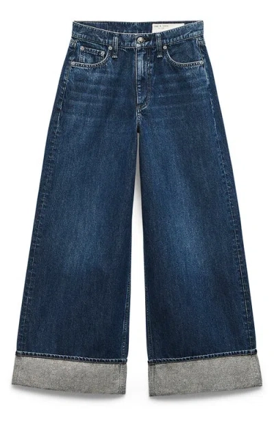 Rag & Bone Sofie High-rise Ankle Wide Leg With Cuff Jeans Dwnjl In Blue
