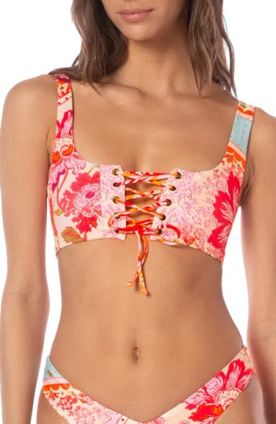 Maaji Dazzle Lace-up Reversible Bikini Top In Multi