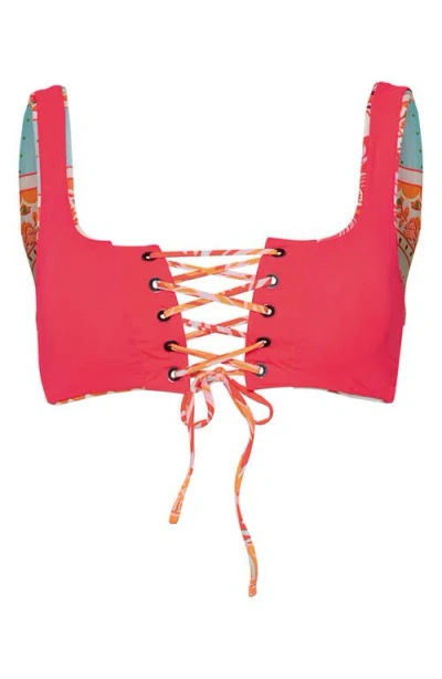 Maaji Dazzle Lace-up Reversible Bikini Top In Multi