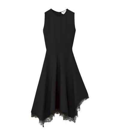 Alexander Mcqueen Asymmetric Hem Lace Trim Sleeveless Dress In Black