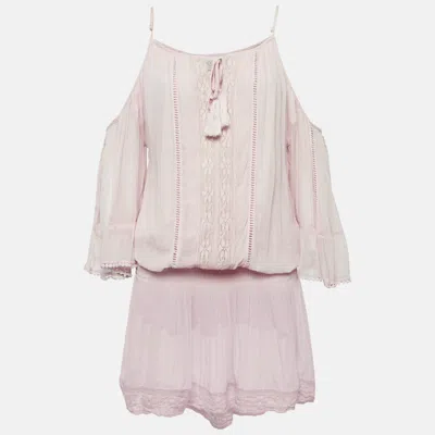 Pre-owned Miss June Pink Crepe Lace Trimmed Short Dress M