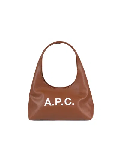 Apc A.p.c. Structured Shoulder Bag With Bold Lettering In Brown