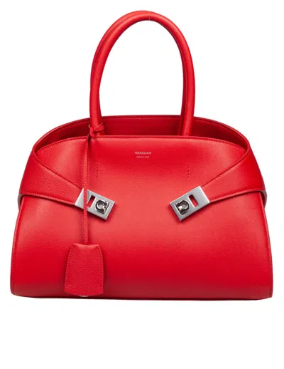 Ferragamo Hug Small Leather Top Handle Bag In Red