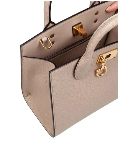 Ferragamo Studio Box Bag In Hammered Leather Daino Color