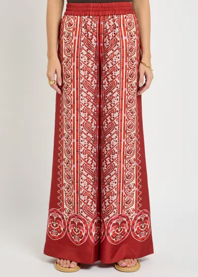 La Doublej La Double J Silk Twill Palazzo Pants With Cobra Pattern In Red
