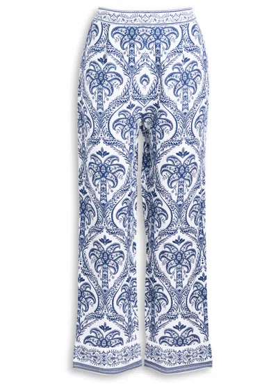 Farm Rio Blue Tropical Cameo Off-white Pajama Pants Blue Tropical Cameo Off-white