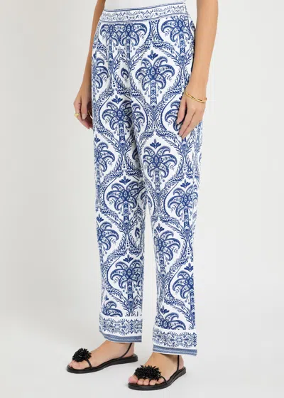 Farm Rio Blue Tropical Cameo Off-white Pajama Pants Blue Tropical Cameo Off-white