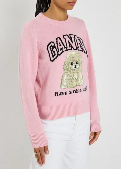 Ganni Poodle Pink Crewneck Jumper In Pink