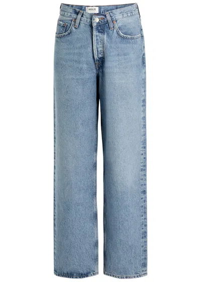 Agolde Franka Pleated High-rise Wide-leg Jeans In Blue
