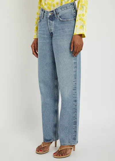 Agolde Franka Pleated High-rise Wide-leg Jeans In Blue