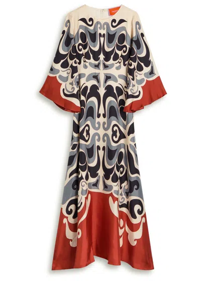 La Doublej La Double J Silk Midi Dress With Abstract Pattern In Multi
