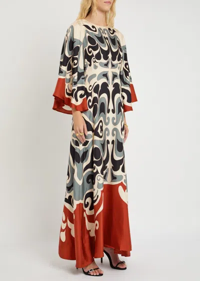 La Doublej La Double J Silk Midi Dress With Abstract Pattern In Multi