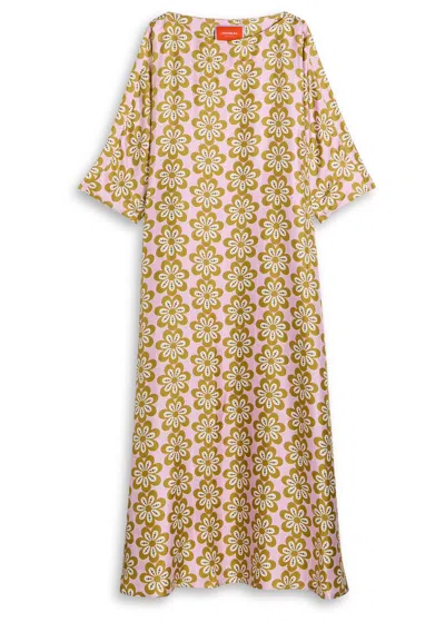 La Doublej La Double J Muumuu Printed Silk-twill Maxi Dress In Brown