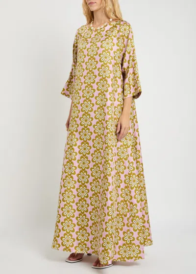 La Doublej La Double J Muumuu Printed Silk-twill Maxi Dress In Brown