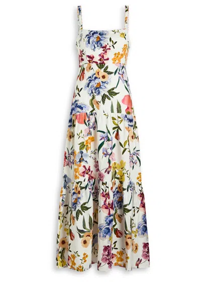 Farm Rio Dress With Floral Print In Linen Blend