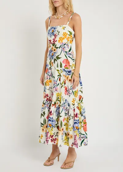 Farm Rio Dress With Floral Print In Linen Blend
