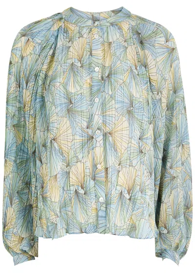 Veronica Beard Fennel Floral Button-up Shirt In Blue
