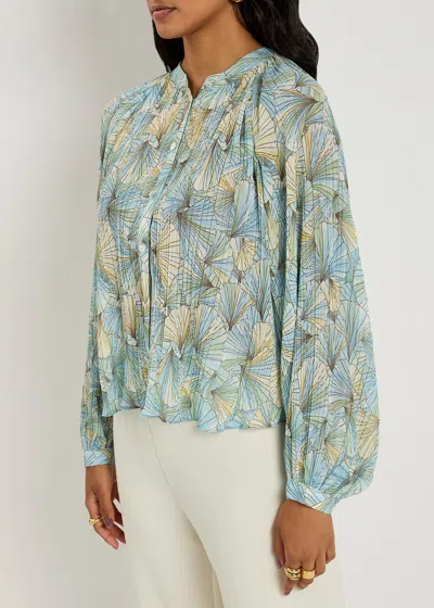 Veronica Beard Fennel Floral Button-up Shirt In Blue