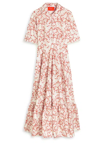 La Doublej San Pietro Tiered Embroidered Voile Maxi Shirt Dress In White