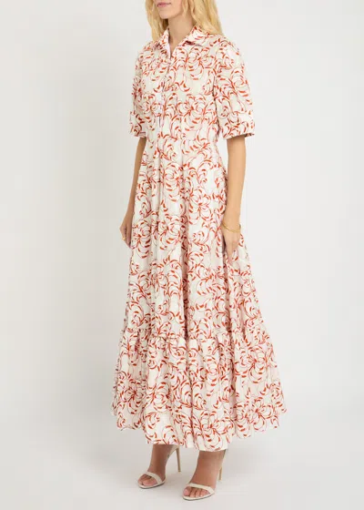 La Doublej San Pietro Tiered Embroidered Voile Maxi Shirt Dress In White