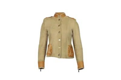 Armani Collezioni Emporio Armani Shearling Jacket In Beige Suede In Gray