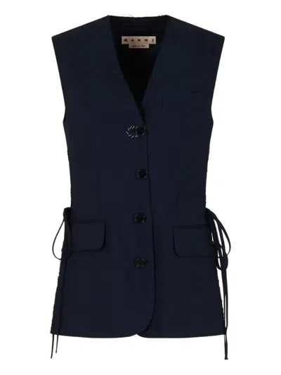 Marni Wool Vest With Slits On The Sides In Blue