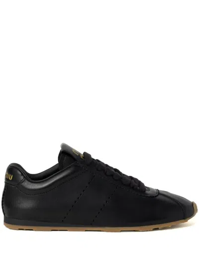Miu Miu Plume Nappa Leather Sneakers Shoes In Black