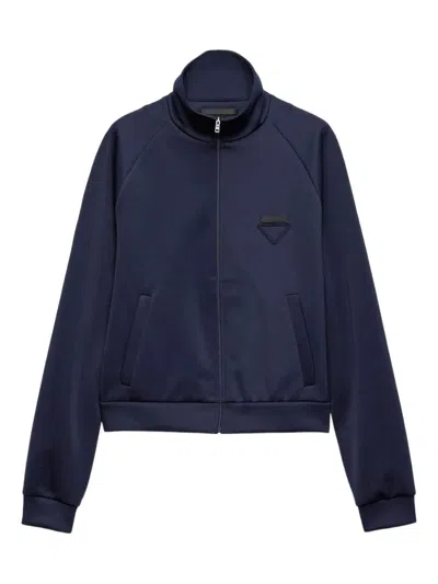 Prada Zippered Technical Fabric Jacket In Blue
