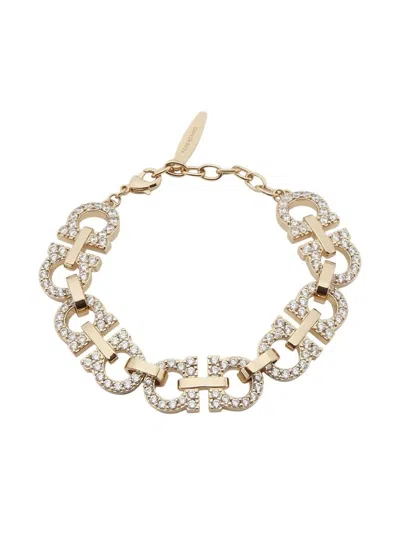 Ferragamo Crystal Embellished Gancini Bracelet In Gold