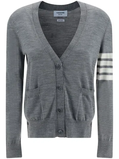 Thom Browne Classic Milano 4 -bar Cotton Cardigan In Gray