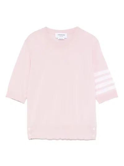 Thom Browne Crew Neck Striped Sleeve Tank Top In Pink
