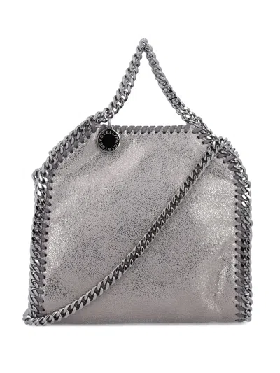 Stella Mccartney Silver-tone Grey Bag With Decorative Stitching And Chain Strap In Silver