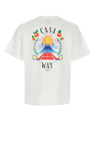 Casablanca T-shirt Girocollo Con Logo Sul Fronte In Cotone Bianca Uomo