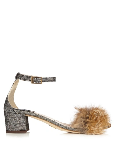 Brother Vellies Tufted Dhara Brocade And Fox-fur Sandals In Multi
