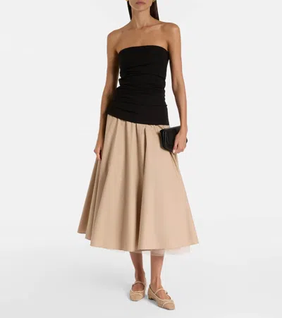 Aquazzura Juliette Suede-trimmed Embroidered Mesh Mary Jane Ballet Flats In Nude