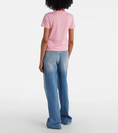 Gucci Women Pink Crewneck T-shirt With Logo Print On The Front In Cotton Woman