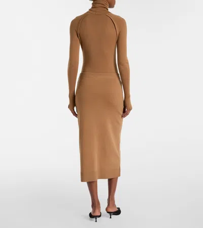 Victoria Beckham Button Midi Skirt In Camel In Neutral