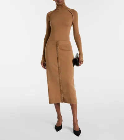 Victoria Beckham Button Midi Skirt In Camel In Neutral