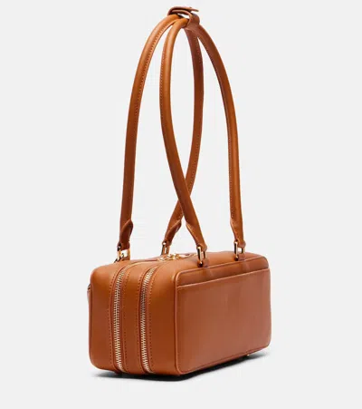 Self-portrait Tan Leather Baguette Shoulder Bag With Charm In Brown