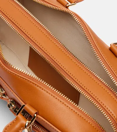 Self-portrait Tan Leather Baguette Shoulder Bag With Charm In Brown