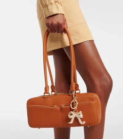 Self-portrait Tan Leather Baguette Shoulder Bag With Charm In Brown