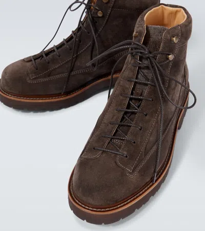 Brunello Cucinelli Stringed Boots In Suede Leather
