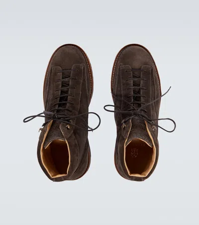 Brunello Cucinelli Stringed Boots In Suede Leather