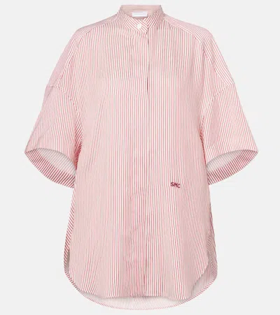 Stella Mccartney Oversized Embroidered Striped Organic Silk Shirt In Pink